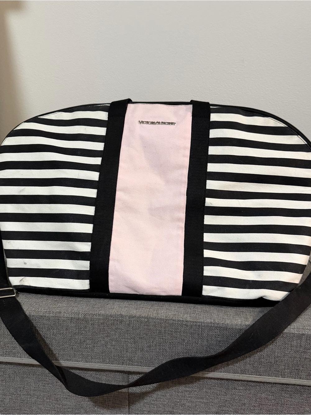 Victoria's Secret Pink and Black Striped Travel Tote